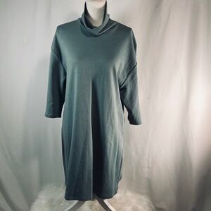 Zara Womens Teal Blue Turtleneck Knit Dress 3/4 Sleeve Join Life Large NEW